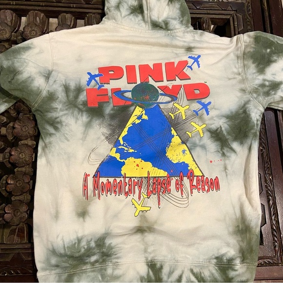 Pink Floyd World Tour 87 TieDye Graphic Hoodie Ribbed Cuffs Kangaroo Pockets - Picture 9 of 9